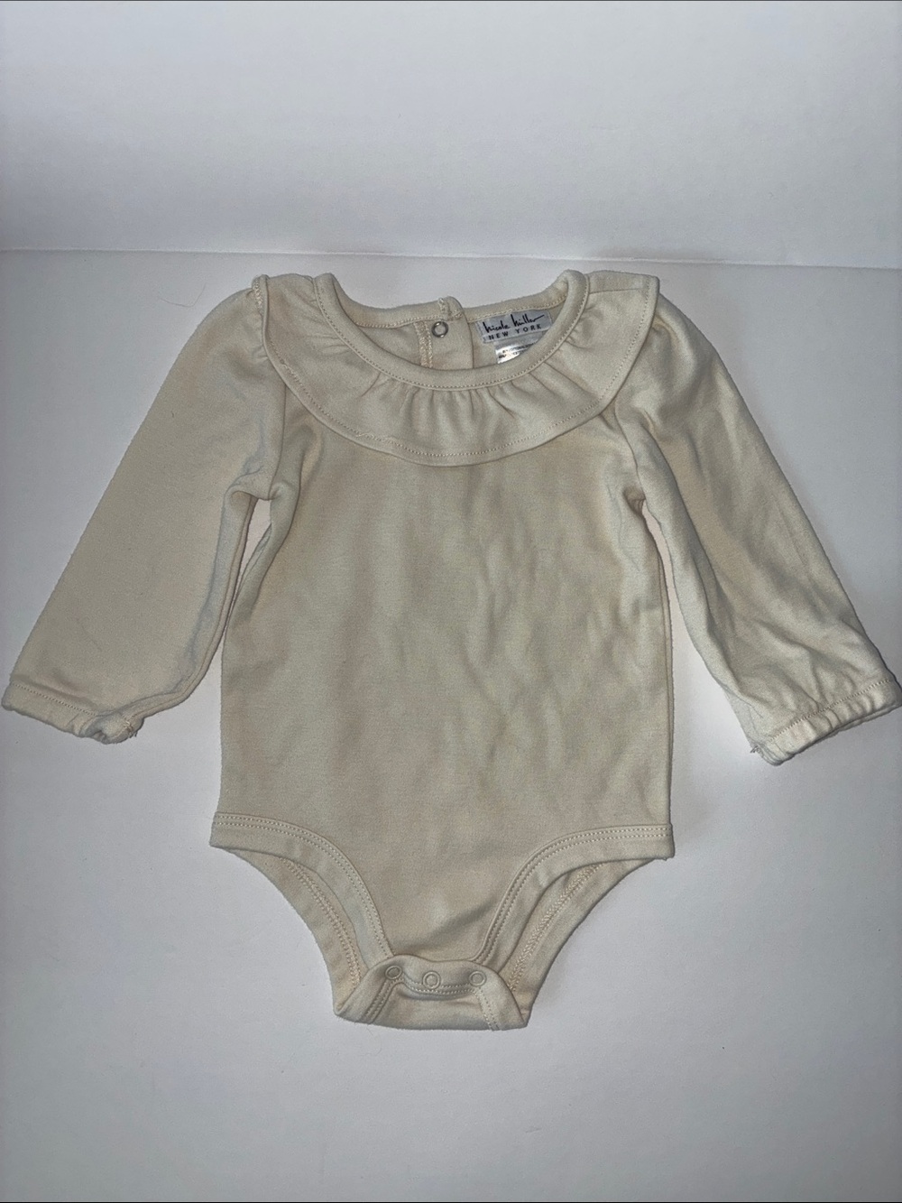 Nicole Miller Cream Long-Sleeve Ruffle-Trim Baby One-Piece